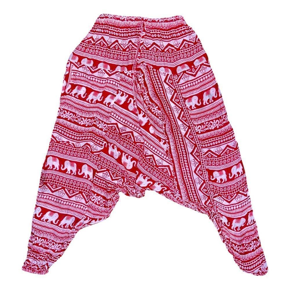 AUTHENTIC Women’s Thai Harem Pants SUPER COMFY Red w/ Elephant One Size